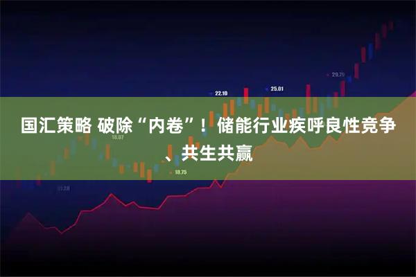 国汇策略 破除“内卷”!储能行业疾呼良性竞争、共生共赢